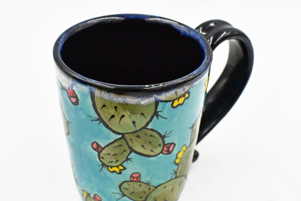 Prickly Pear Handmade Pottery Mug Mother's Day Gift, Southwest Ceramic Coffee Cup, Stoneware Hand Painted, Pottery Seconds, Ready to Ship