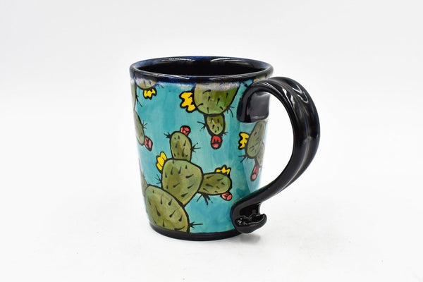 Prickly Pear Handmade Pottery Mug Mother's Day Gift, Southwest Ceramic Coffee Cup, Stoneware Hand Painted, Pottery Seconds, Ready to Ship