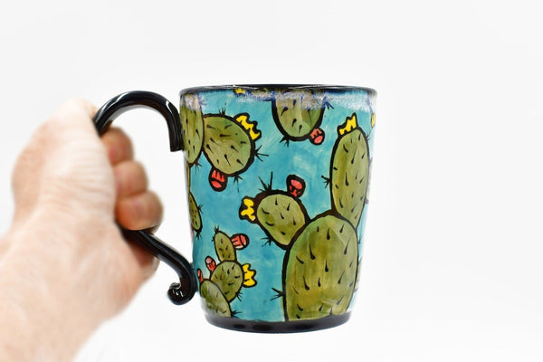 Prickly Pear Handmade Pottery Mug Mother's Day Gift, Southwest Ceramic Coffee Cup, Stoneware Hand Painted, Pottery Seconds, Ready to Ship