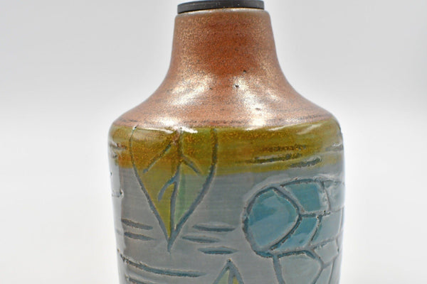 Dragonfly Ceramic Olive Oil Dispenser | Handmade Pottery | Copper Stoneware Anniversary Gift, Hand Carved Liquid Dish Soap Bottle