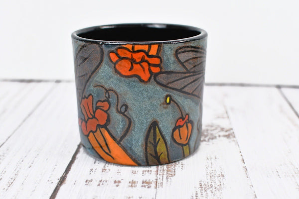 Hummingbird Handmade Pottery Cup Gift for Her, Small Ceramic Handleless Tumbler, Stoneware Hand Painted, Microwave Safe, Ready to Ship