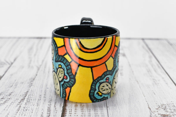 Cute Cactus Handmade Pottery Mug, Bright Colors Desert Southwest Gift, Ceramic Coffee Cup, Stoneware Hand Painted