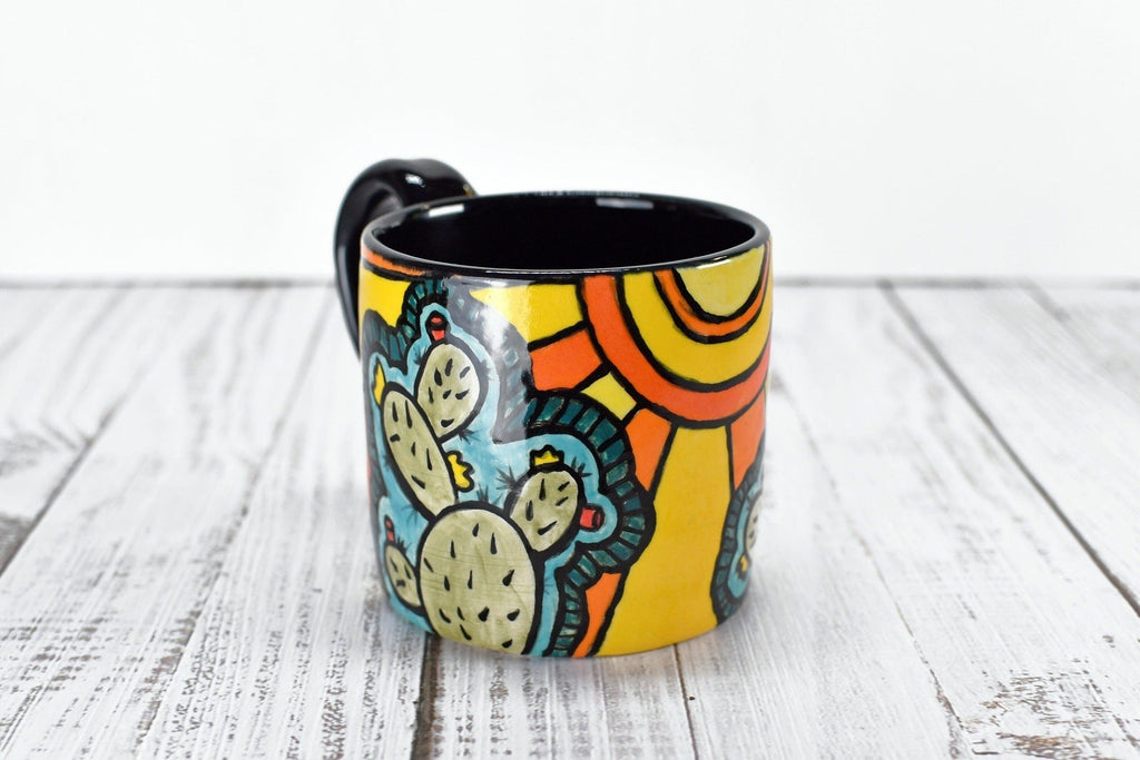 Cactus Handmade Pottery Mug in Bright, Hand Painted Desert Colors