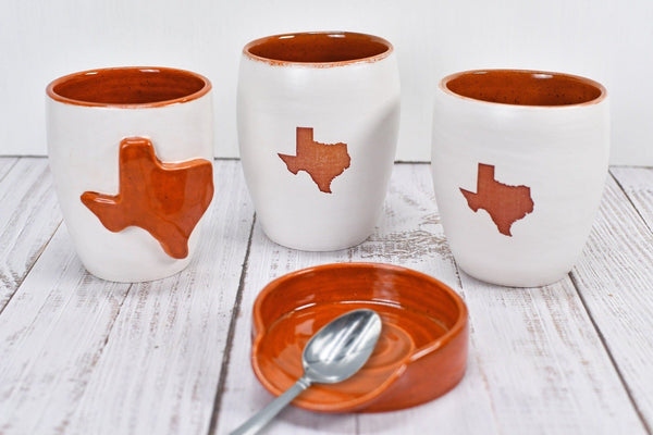 Texas Wine Cup Tumblers with Thumb Dent, Handmade Ceramic Pottery Barware Gift for Austin Football, Housewarming or Groomsman