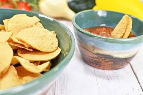 Chip and Dip Ceramic Bowl Set, Handmade Beachy Copper and Turquoise Detached Snack Stoneware Pottery Party Serving Dishes