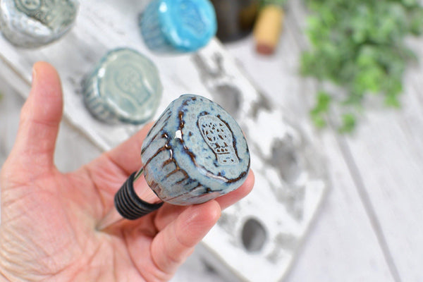 Sugar Skull Wine Bottle Stoppers, Handmade Ceramic Pottery Barware Gift for Birthday, Housewarming, Dia de Los Muertos