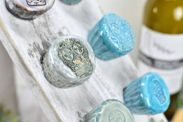 Sugar Skull Wine Bottle Stoppers, Handmade Ceramic Pottery Barware Gift for Birthday, Housewarming, Dia de Los Muertos