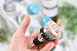 Sugar Skull Wine Bottle Stoppers, Handmade Ceramic Pottery Barware Gift for Birthday, Housewarming, Dia de Los Muertos