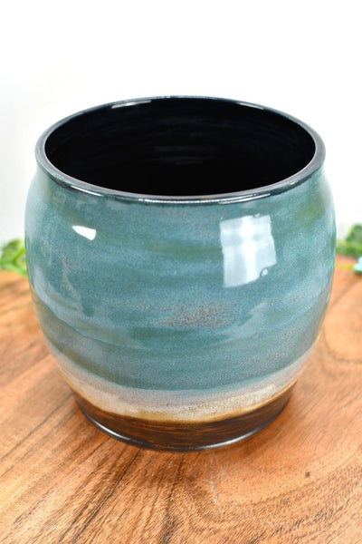Ceramic Utensil Holder Crock for Kitchen Countertop, Pottery Organizer in Dark Copper, Beachy Tourmaline Blue, Flower Pot, Housewarming Gift