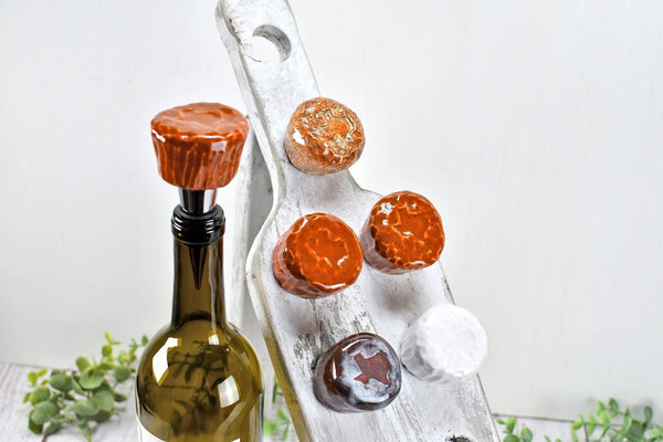 Texas Wine Bottle Stoppers, Handmade Ceramic Pottery Barware Gift for Austin Football, Housewarming or Groomsman, Unique Gift for Him or Her