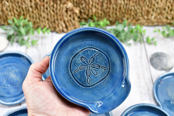 Turquoise Ceramic Spoon Rest, Handmade Small Medium & Large Stoneware Pottery, Stovetop, Tabletop, Countertop Coffee or Tea Bag Holder