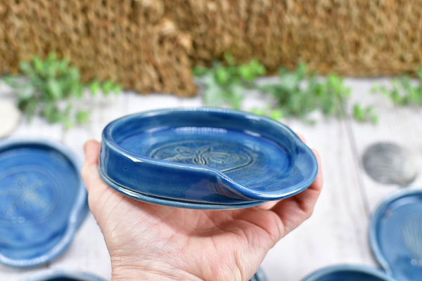 Turquoise Ceramic Spoon Rest, Handmade Small Medium & Large Stoneware Pottery, Stovetop, Tabletop, Countertop Coffee or Tea Bag Holder
