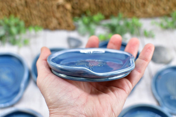 Turquoise Ceramic Spoon Rest, Handmade Small Medium & Large Stoneware Pottery, Stovetop, Tabletop, Countertop Coffee or Tea Bag Holder