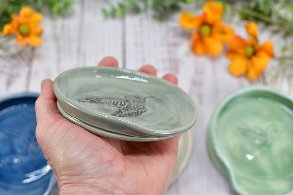 Hummingbird Ceramic Coffee Spoon Rest, Medium and Large Handmade Stoneware Stove Top Pottery in Blue, Gray, Green, Celadon - Gift for Her