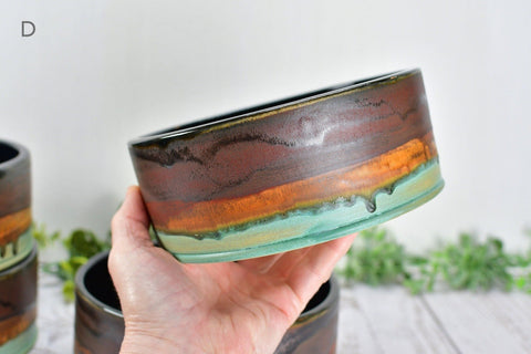 Ceramic Dog Food or Water Bowl in Bronze, Verdigris Green and Black - Handmade Stoneware Pottery Wheel Thrown Medium to Large Size Pet Dish